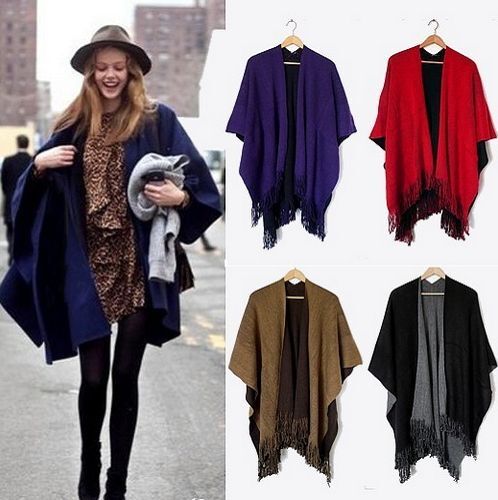 New Women Lady Wrap Shawl Cape Poncho Scarf Knit Tassel - Picture 1 of 8