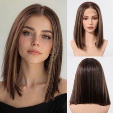 Short Cut Bob Lace Front Wig Brown Highlights Human Hair Wig Brazilian wig
