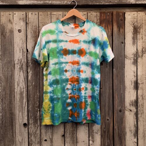 Vintage 80s Fruit Of The Loom Tie Dye Men's Unisex T-Shirt Made in USA - Picture 1 of 6