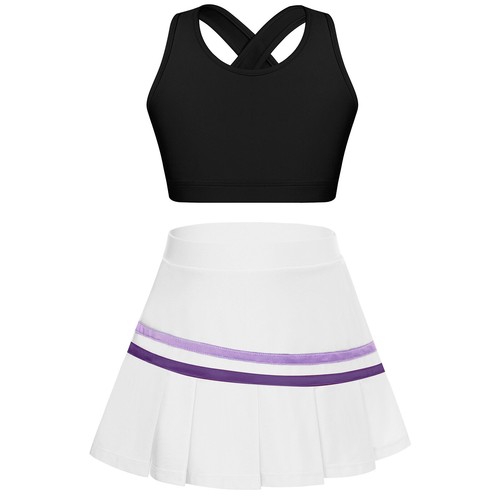 Kids Girls Crop Top With Skirt Cross Back Activewear Summer Sportswear Set Mini - Picture 51 of 83