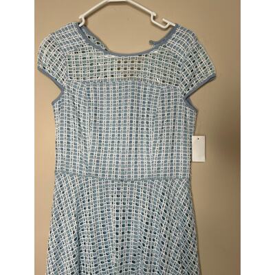 rabbit rabbit rabbit designs white dress NWT Women's Size 8 Rabbit Rabbit Rabbit Designs Blue White Lace Dress Fit  Flare