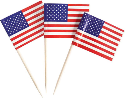 100 Pack USA American Flag US Toothpick Flags, Cocktail Picks Mini Stick Cupc...