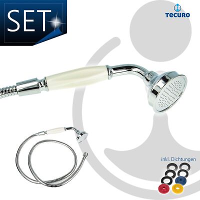 tecuro Nostalgie Handbrause 1-strahlig Ø 65 mm & Metall Brauseschlauch chrom 