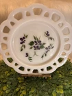 Vintage Hand-Painted Milk Glass Plate w/Reticulated Edge 8.5”