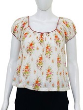 Doen Jacine Rose Petit Bouquet White Cotton Floral Printed Blouse Tunic Top XXS