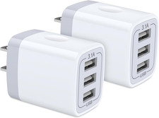 USB Wall Charger, 2Pack Wall Plug 3-Port USB Charging Station 3.1A Power Adapte