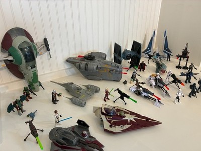 Star Wars Mission Fleet Figure & Vehicle Lot   Razor Crest, Slave I, TIE Fighter