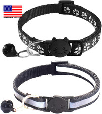 2 Pack Breakaway Cat Collars with Bells, Reflective Design and Claw Print Design
