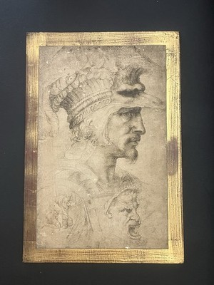 Vtg. Fratelli Alinari Print on Wood Michelangelo “Ideal Head of a