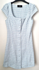 Size XXS textured dress by CIDER - baby blue & white check. Button-through.
