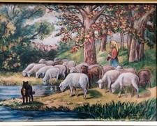 Ancien Tableau Émaux de Limoges P BONNET . bergère mouton