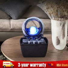 Mini Water Fountain Waterfall Desktop Table Decor LED Light Home Ornament
