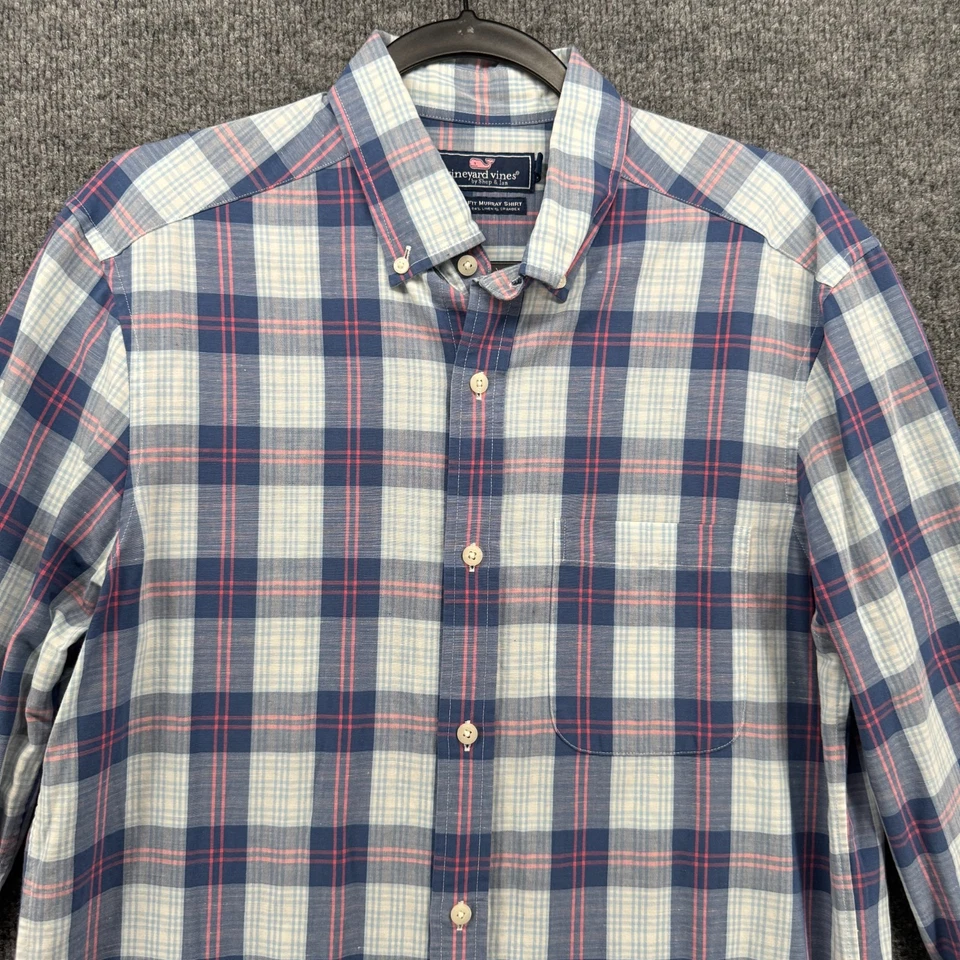 Camisa Vineyard Vines Para Hombres S Azul A Cuadros Lino Algodón Abotonada Oficina Preppy Foto 2 de 4