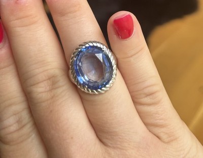 Großer Ring Sterlingsilber 925 Zopfmuster Blautopas UK N