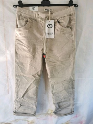 KAROSTAR Damen Capri Jeans Hose Wohlfühlhose Schlupfhose beige sand Gr 36 S NEU