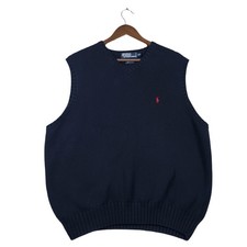 Polo Ralph Lauren XXL Navy Blue Pima Cotton Sweater Vest Red Pony V-Neck Preppy