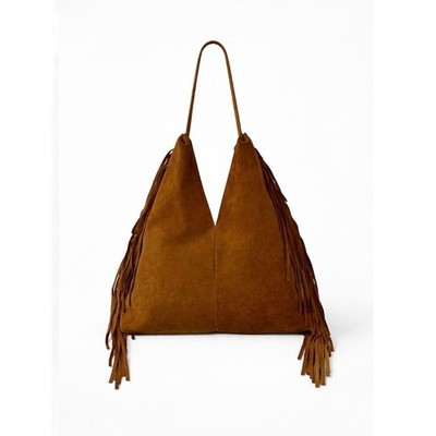 Divina Firenze Genuine Suede Leather Fringe Hobo Shoulder Bag Boho Indie Sleaze