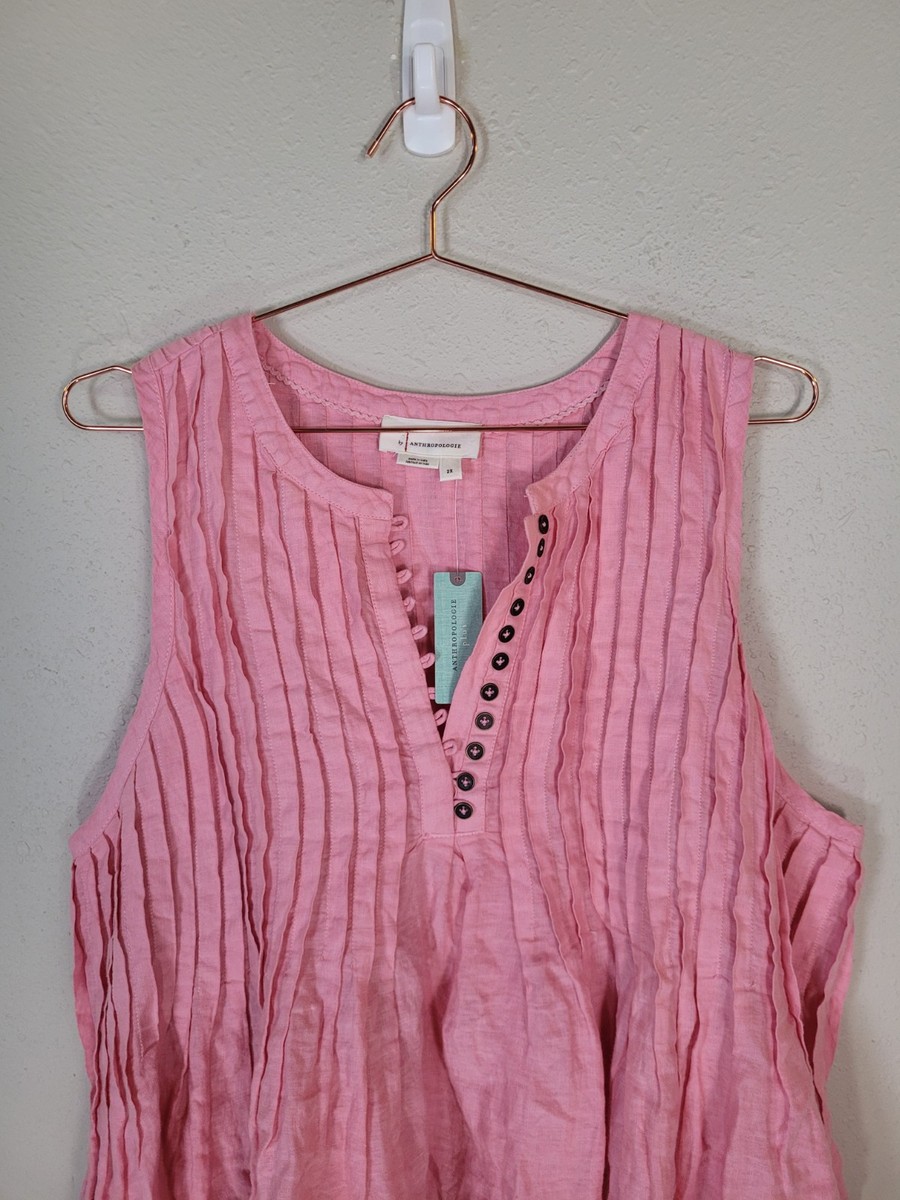 New By Anthropologie 2X Pink Lottie Pleated Linen Tank Top Women