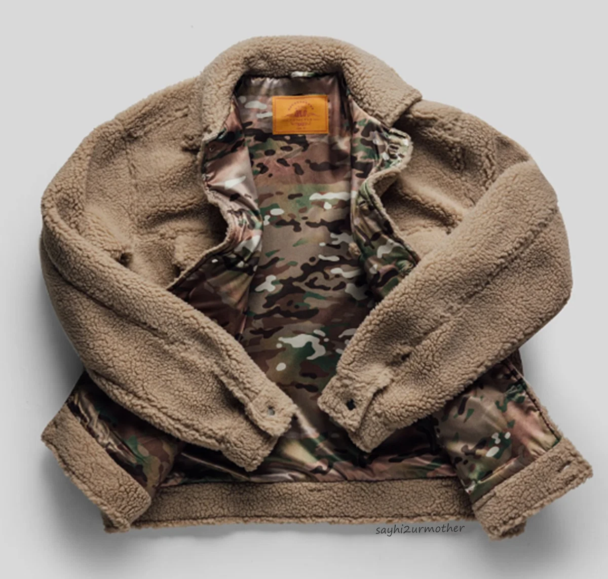 L - QILO SHRUCKER JACKET TAN MULTICAM SHERPA TRUCKER SATIN LINING HIGH PILE image 1