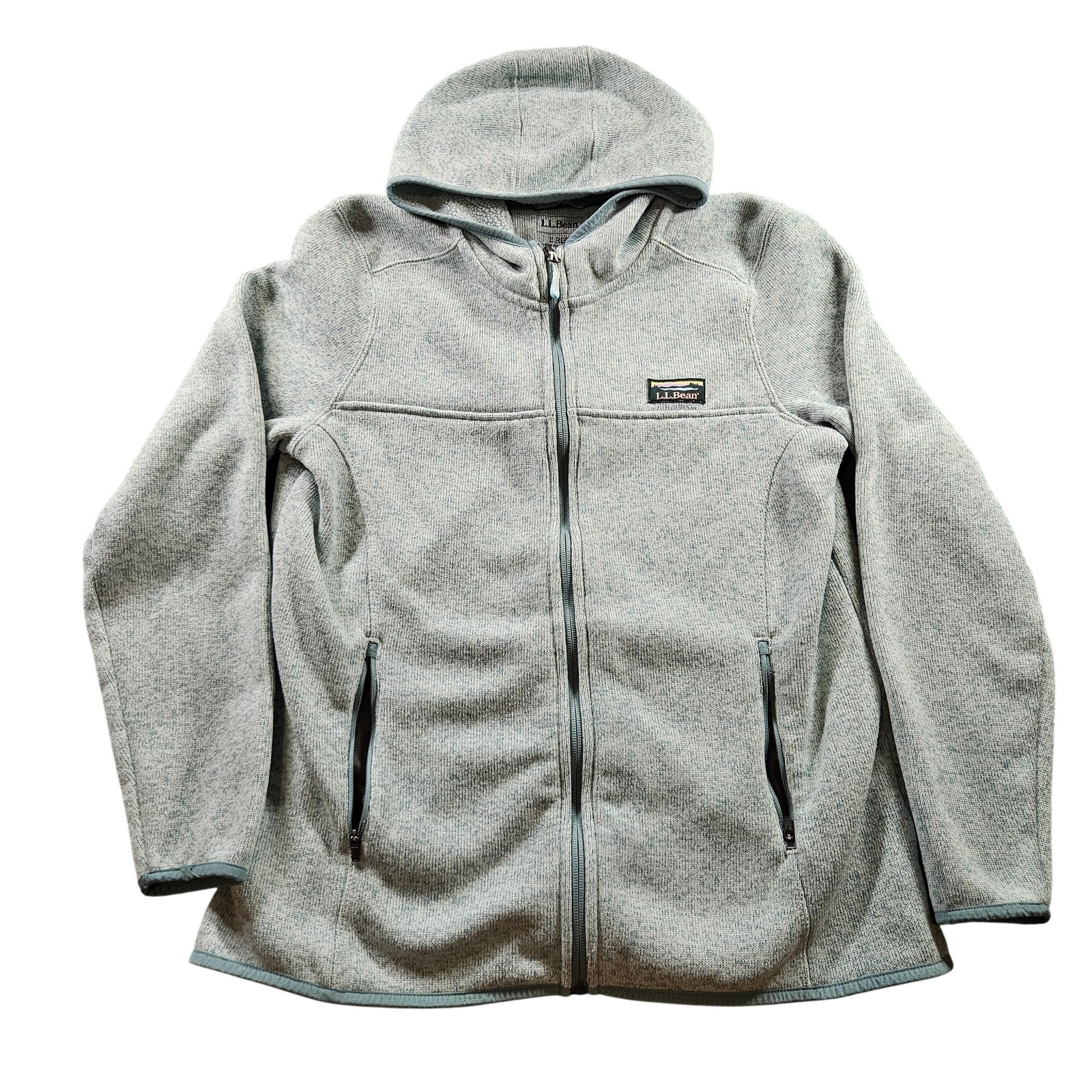 LL Bean Jacket Womens Large Gray Hooded Full Zip Sweater Fleece Hoodie Pockets
