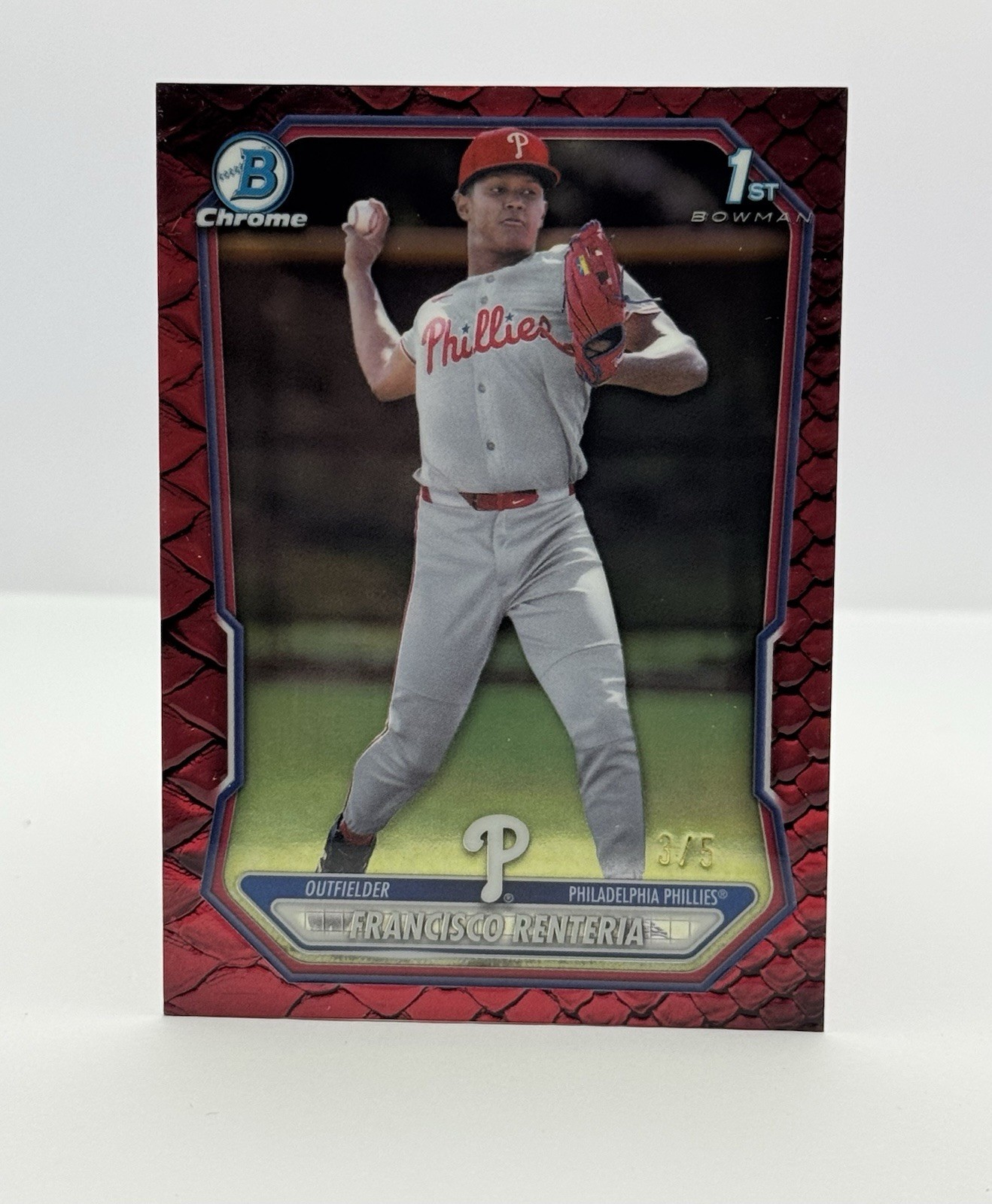 2026 (1ST) Bowman Chrome FRANCISCO RENTERIA Red Reptilian RC #’D 3/5 {PHILLIES}