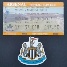 1997 ARSENAL LONDON - NEWCASTLE UNITED ⚽ Eintrittskarte + 1 x Aufkleber👌