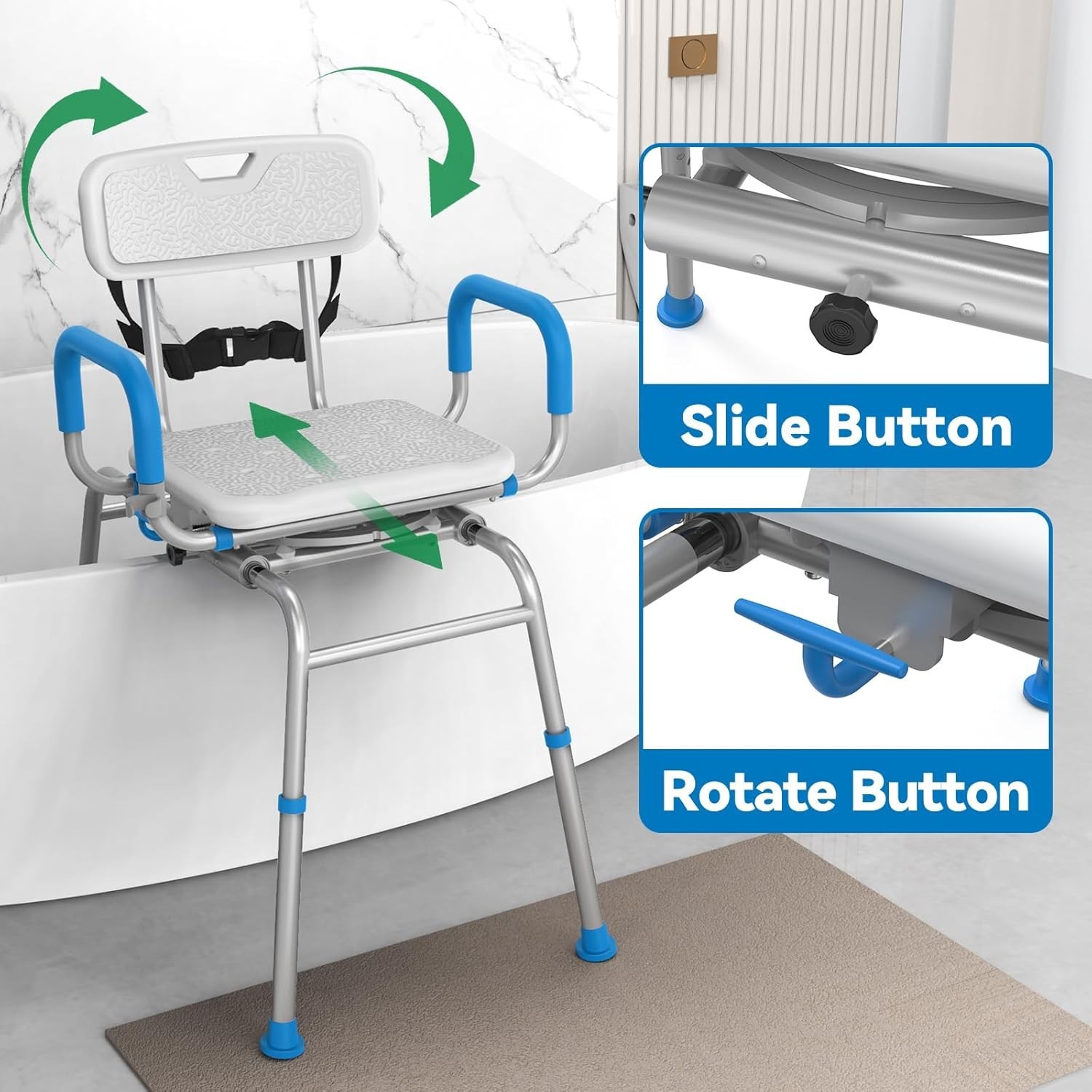 Sliding Shower Chair Tub Transfer Bench for Bathtub w/Swivel Seat 350 lbs