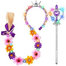 DUDUCOFU Princess Accessories with LED Lights for Little Girls, Glowing Braid...