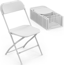 Folding Chairs Set of 10, White Plastic Chair Sturdy Seat with Metal Frame, Perf
