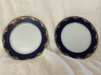 2 Rosenthal 6090 Bread Plates Classic Rose Cobalt Blue Gold Floral Germany EUC