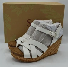 Sofft Womens Size 9.5 Carlana White Leather Wedge Sandals Shoes