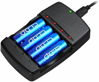 Ni-Zn Ladegerät Set mit 4x AA Akkus 2500mWh USB Ladestation  