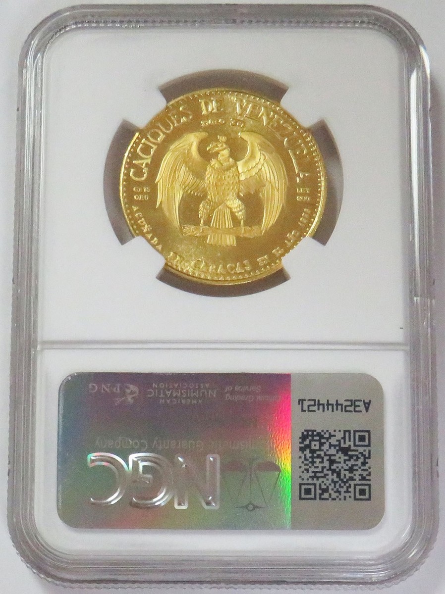 1959 GOLD VENEZUELA GUAICAIPURO CACIQUES CHIEF 15 GRAM NGC MS 66