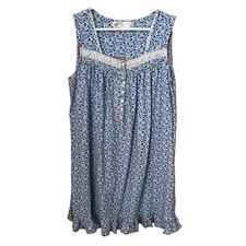 Eileen West Nightgown Sleeveless 100 Cotton Soft Blue Floral Lace Sz S Cottage