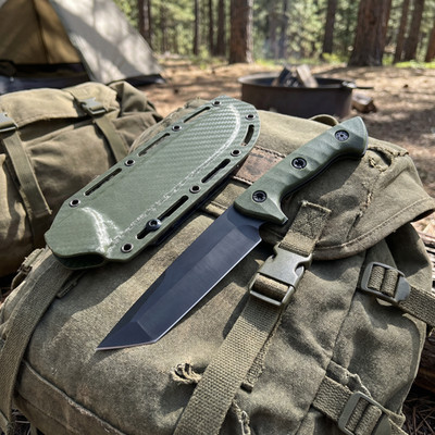 Outdoor Survival Fixed Blade Knife  Green ABS Handle & Carbon Fiber Kydex Sheath