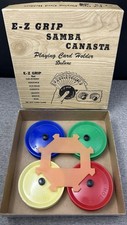 1960's E-Z Grip Deluxe Playing Card Holder Set of 4 Mexican Train Dominos Hub