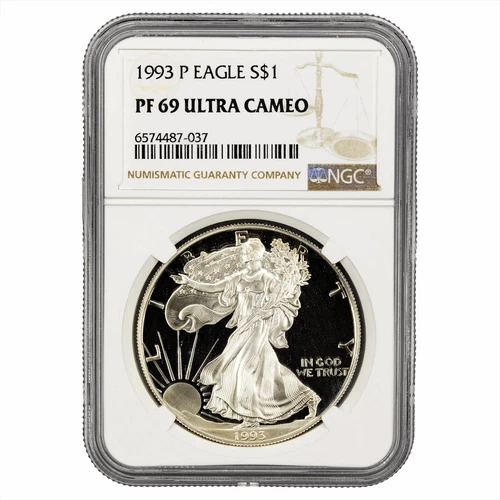 1993P 1 Oz .999 Fine Proof American Silver Eagle $1 NGC PF 69 UCAM