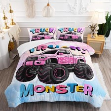 Cartoon Monster Trucks Comforter Set Full Size, Extreme Sports Bedding Set fo...