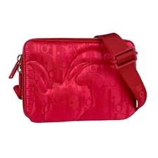 Auth DIOR x ERL Crossbody Shoulder Bag Red Nylon/Silvertone - z6636