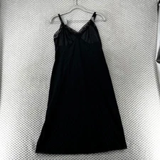 Vintage Vanity Fair Lace Trim Slip Dress Lingerie Black Nylon Classic Style 34