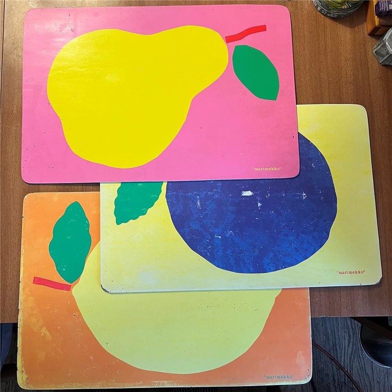 Vtg 1970’s Marimekko Vinyl Placemat Lot 3 Plum Lemon Pear FRUIT Finnish Design