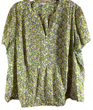 Woman Within Blouse 3X Pin-tucked Half-Button...