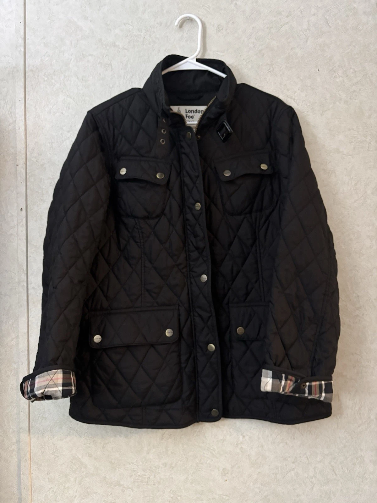 LONDON FOG Midweight QUILTED Khaki Black Layered Utility JACKET Coat Mens Large