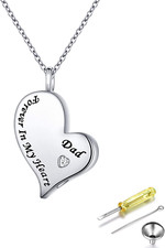 Dad Cremation Urn Necklace for Ashes 925 Sterling Silver Keepsake Heart Pendant