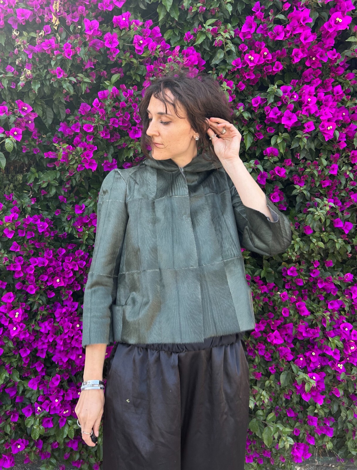 GIACCA IN PELLE MARNI CON CAPPUCCIO VERDE PATCHWORK PONY HAIR