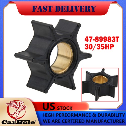 Water Pump Impeller For Mercury 30-70hp Outboard Motors (47-89983T) - 6-Blade Neoprene With Brass Hub, 1 Year Warranty