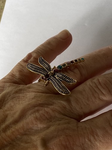 RARE FIGURAL UNSIGNED BEAUTY DRAGONFLY FINGER RING W/COLORED STONES SIZE 7 1/4 - Picture 3 of 9