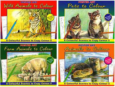 SET 4 MALBÜCHER WILD BAUERNHOF HAUSTIER LANDSCHAFT TIERE LACKSTIFT STIFT 1015NEU