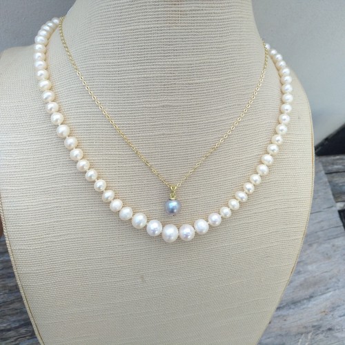 17-18" Natural AAA 5-9mm South Sea White /Gray Pearl Pendant Necklace 14k Gold P - Picture 8 of 8