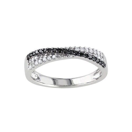 1/4 Ct April Birthstone Black and White Diamond Ring Sterling Silver
